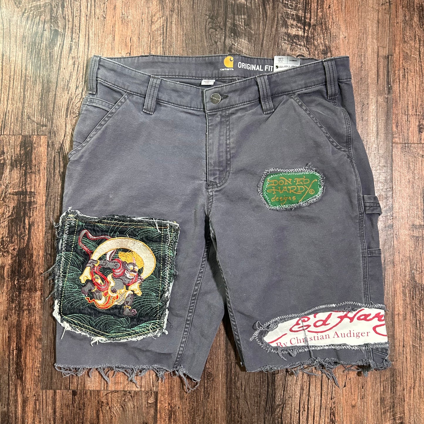 Ed hardy carhartt patchwork shorts