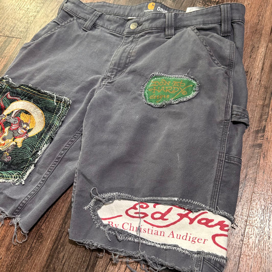 Ed hardy carhartt patchwork shorts