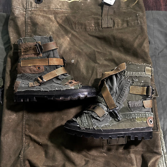 Green Military patchwork boots