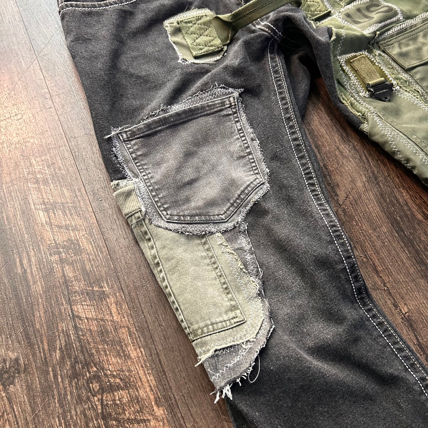 Army bag two tone patchwork jeans ￼